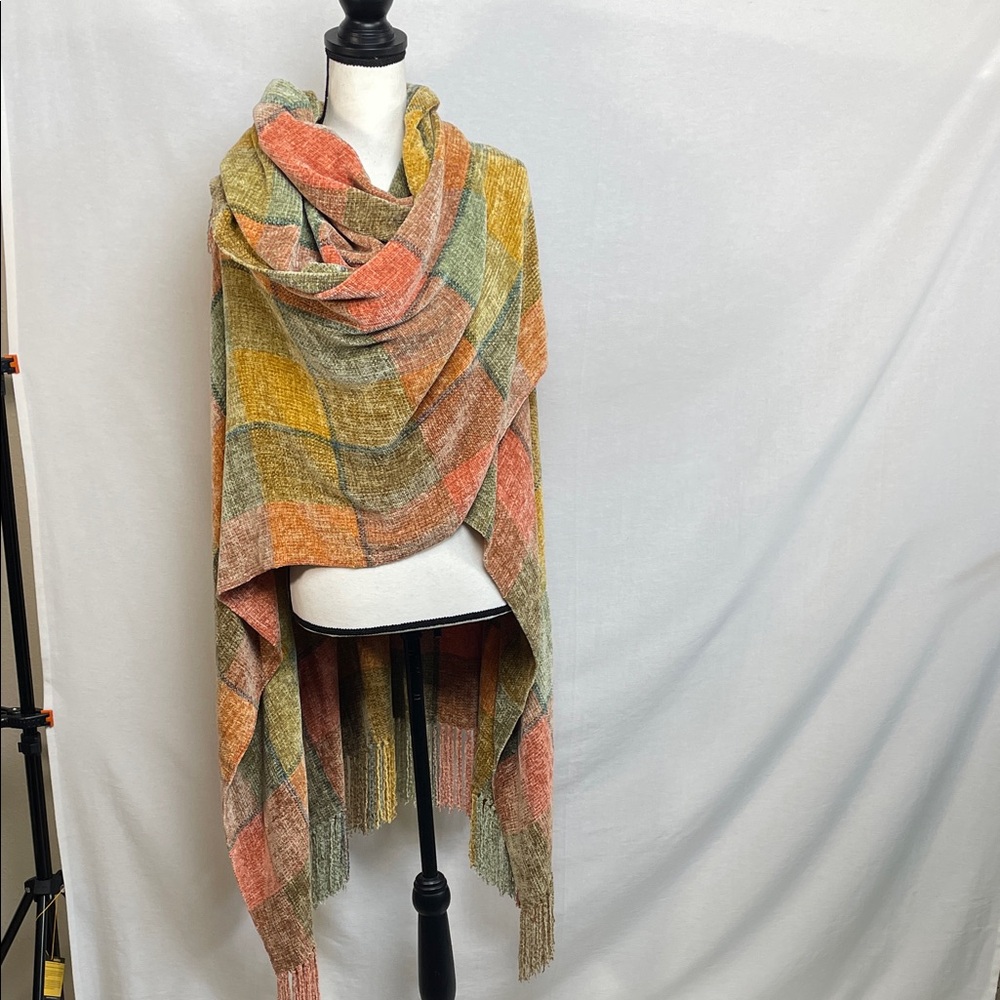 Handwoven Multicolor Plaid Woven cape shawl Blanket jacket sweater scarf